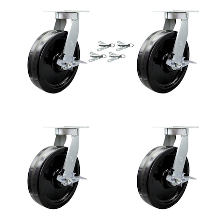 Service Caster 12'' Heavy Duty Phenolic Wheel Caster Set with Brakes and Swivel Locks, 4PK CRAN-SCC-KP92S1230-PHR-SLB-BSL-4